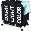 B2X Tvättillbehör-Tvättkorg med hjul och tre fack för enkel sortering