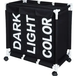 B2X Tvättillbehör-Tvättkorg med hjul och tre fack för enkel sortering