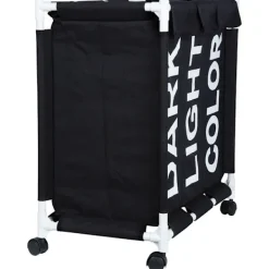 B2X Tvättillbehör-Tvättkorg med hjul och tre fack för enkel sortering