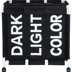 B2X Tvättillbehör-Tvättkorg med hjul och tre fack för enkel sortering