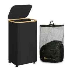 Archipelago Tvättillbehör-Tvättkorg med hjul, smal tvättkorg med lock, svart