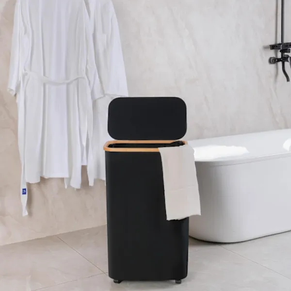 Archipelago Tvättillbehör-Tvättkorg med hjul, smal tvättkorg med lock, svart