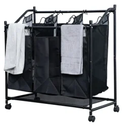 Tvättillbehör-Tvättkorg på hjul med 3 fack