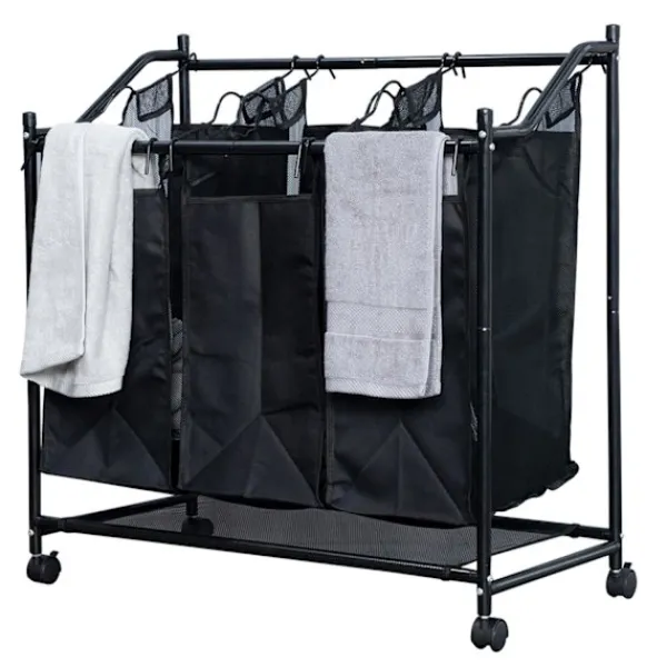 Tvättillbehör-Tvättkorg på hjul med 3 fack