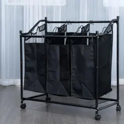 Tvättillbehör-Tvättkorg på hjul med 3 fack