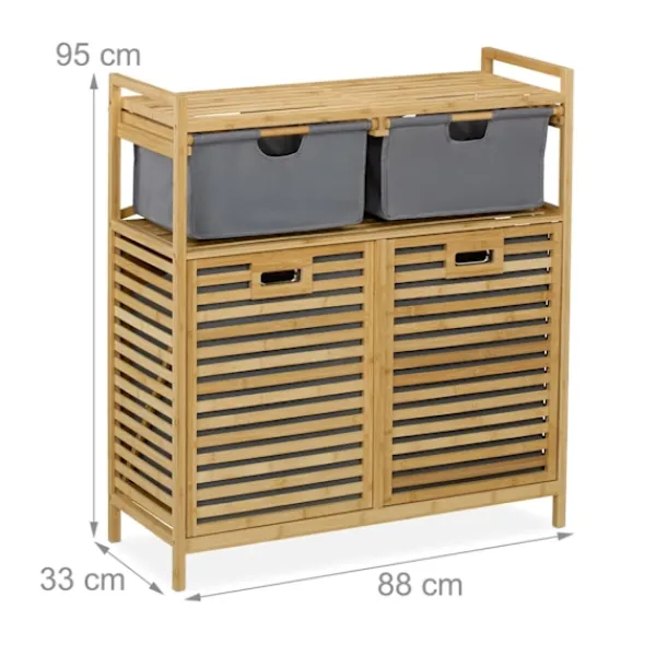 Northix Tvättillbehör-Tvättkorgsställ med 2 tyglådor, bambuhylla