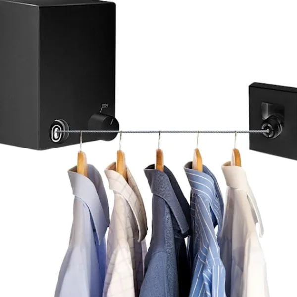 Tvättillbehör-Tvättlina, Retractable Klädtorklina, Rostfritt Stål Utdragbar Tvättlina, Justerbar 4,2M Tvättlina Rep(Svart)