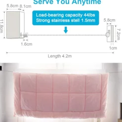 Tvättillbehör-Tvättlina, Retractable Klädtorklina, Rostfritt Stål Utdragbar Tvättlina, Justerbar 4,2M Tvättlina Rep(Svart)