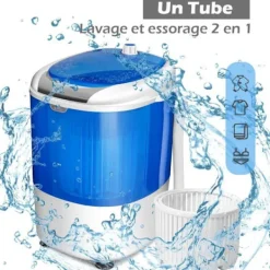 COSTWAY Tvättmaskiner-Tvättmaskin 170W - Enkel trommelcentrifug 2,5 KG Bärbar - Timerfunktion - Semi-automatisk - Lägenhet