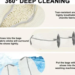 Torktumlare-Tvättmaskinspåse för träningsskor, Tvättmaskinspåse för skor, Skotvättpåse för tvättmaskin och torktumlare (CREME - 2 ST)