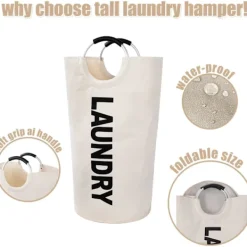 Tvättillbehör-Tvättpåse med vadderade handtag, vattentät tvättkorg hopfällbar, tvättkorg för badrum, tvättstuga, högskola