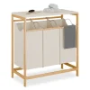 Northix Tvättillbehör-Tvättställ med 3 avtagbara påsar, bambuhylla