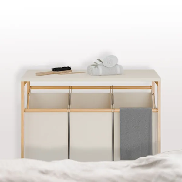 Northix Tvättillbehör-Tvättställ med 3 avtagbara påsar, bambuhylla