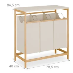 Northix Tvättillbehör-Tvättställ med 3 avtagbara påsar, bambuhylla