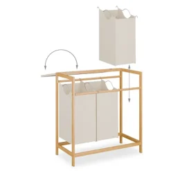 Northix Tvättillbehör-Tvättställ med 3 avtagbara påsar, bambuhylla