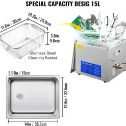 OEM Rengöringsmedel-Ultraljudsrengörare, 6L kapacitet, justerbar tid och temperatur,15L JPS-60A