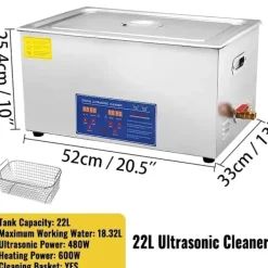 OEM Städmaskiner-Ultraljudsrengörare, 6L kapacitet, rostfritt stål, 40kHz frekvens,22L