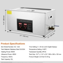 DUOKU Städmaskiner-Ultraljudsrengörare--22 L-Digital timer och uppvärmning-Rostfritt stål