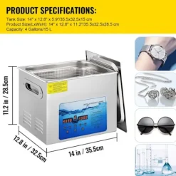 DUOKU Städmaskiner-Ultraljudstvätt--15 L-Justerbar frekvens 36 kHz ~ 40 kHz-Digital timer och uppvärmning