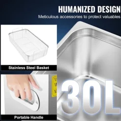 DUOKU Städmaskiner-Ultrasonisk Rengörare--27,2 L-Digital Timer och Värme-Rostfritt Stål-40kHz