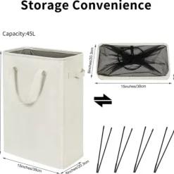 Tvättillbehör-Ultratunn tvättkorg med handtag, hopfällbar smutstvättkorg, smal säck, hopfällbar tygkorg, 45 l (53,34 cm, beige)-X42-