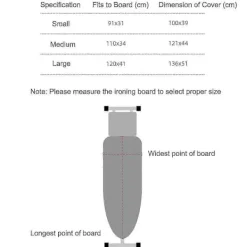 Strykjärn-Uppgraderat Brännmärkesresistent Strykbrädsöverdrag med Tryckt Mönster, Dragsko och 2 Extra Förtjockade Kuddar 110 x 34 cm
