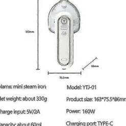 NICEGOU Strykjärn-USB Uppladdningsbar Mini Portabel Sladdlös Resestrykjärn - För Resor, Hantverk, Resor - 360 Graders Strykning