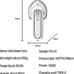 GIFT OF G Strykjärn-USB Uppladdningsbar Mini Portabel Sladdlös Resestrykjärn - För Resor, Hantverk, Resor - 360 Graders Strykning