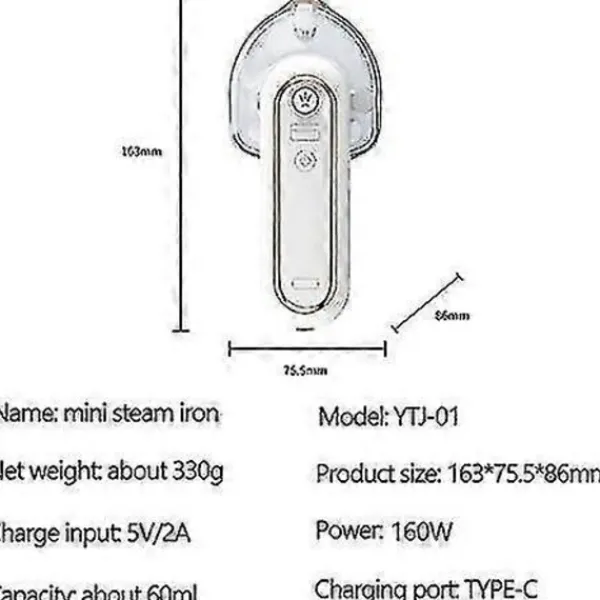 FJORD Torktumlare-USB Uppladdningsbar Mini Portabel Sladdlös Resestrykjärn - För Resor, Hantverk, Resor - 360 Graders Strykning