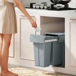 Northio Soptunnor-Utdragbar soptunna för kök, 2 avtagbara hinkar, 30 l, metall