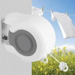 Tvättillbehör-Utdragbar tvättlina för utomhusbruk, 13 m utdragbar väggmonterad torkställning med 2 tvättlinor