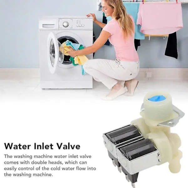 Tvättmaskiner-Vattenventil för tvättmaskin, Dubbelhuvud Sole-ventil för tvättmaskin Vatteninloppsvärde för tvättmaskin Lätt att installera tvättmaskin