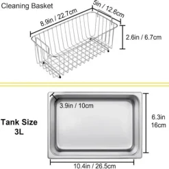 Städmaskiner-VEVOR 3L Professionell ultraljudstvätt - Uppvärmnings ultraljudstvätt med korg
