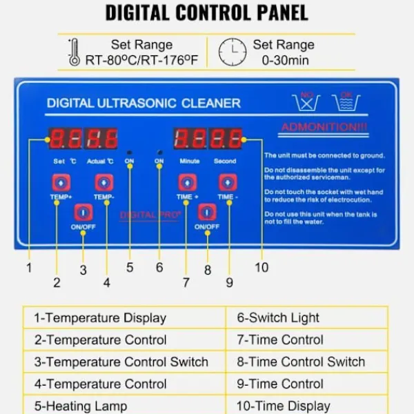 Städmaskiner-VEVOR 3L Professionell ultraljudstvätt - Uppvärmnings ultraljudstvätt med korg