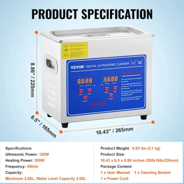 OEM Städmaskiner-VEVOR Ultrasonic Rengörare, Hög Ultraljudseffekt, Stora Kapacitetsalternativ,3L