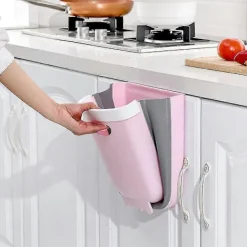 Soptunnor-Väggmonterad köksavfallskorg för skåp, hängande/vikbar, för insamling av grönsaksskal (rosa)