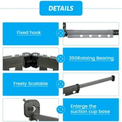 Tvättillbehör-Väggmonterad torkställning med sugkopp, hopfällbar interiör, hög lastkapacitet, väggfäste för balkong, tvätt, badrum - 3 stänger