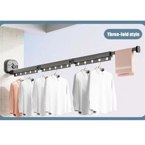 DMstore Tvättillbehör-Väggmonterad Vikbar Torkstäning med Sugkoppar Inomhus Bakong Utan Hå Kykädstång Osynig Teeskopisk Kädtork