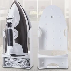 Strykjärn-Väggmonterad värmebeständig breddad elektrisk strykjärnshållare med krokar för garderobshotell Vit