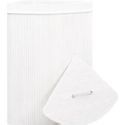 Tvättillbehör-vidaXL Hörntvättkorg Bambu 60 L white