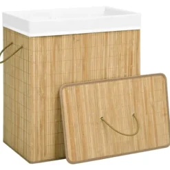 vidaXL Tvättillbehör-Tvättkorg bambu med 2 sektioner 100 L
