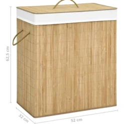 vidaXL Tvättillbehör-Tvättkorg bambu med 2 sektioner 100 L