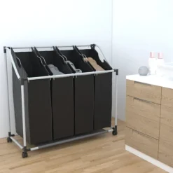 vidaXL Tvättillbehör-Tvättsorterare med 4 påsar grå