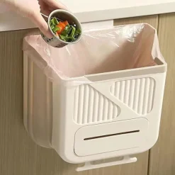 Soptunnor-Vikbar Hängande Papperskorg 21,6 x 20,3 x 12 cm Vit Plast Köksavfallsbehållare