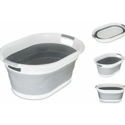 Tvättillbehör-Vikbar oval tvättkorg Hopfällbar 40 liter tvättkorg grå