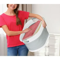 Tvättillbehör-Vikbar oval tvättkorg Hopfällbar 40 liter tvättkorg grå