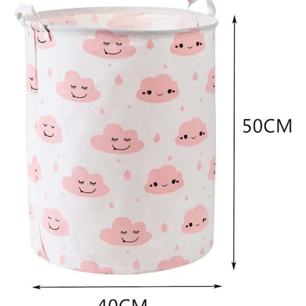 Tvättillbehör-Vikbar Tvättkorg Bomull Linne Rund Förvaringslåda Tvättsäck Leksaksorganisatör - Rosa