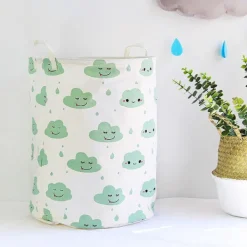 Tvättillbehör-Vikar Tvättkorg omull Linne Rund Förvaringslåda Tvättsäck Leksaksorganisatör - Grön