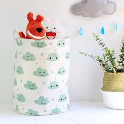 Tvättillbehör-Vikar Tvättkorg omull Linne Rund Förvaringslåda Tvättsäck Leksaksorganisatör - Grön