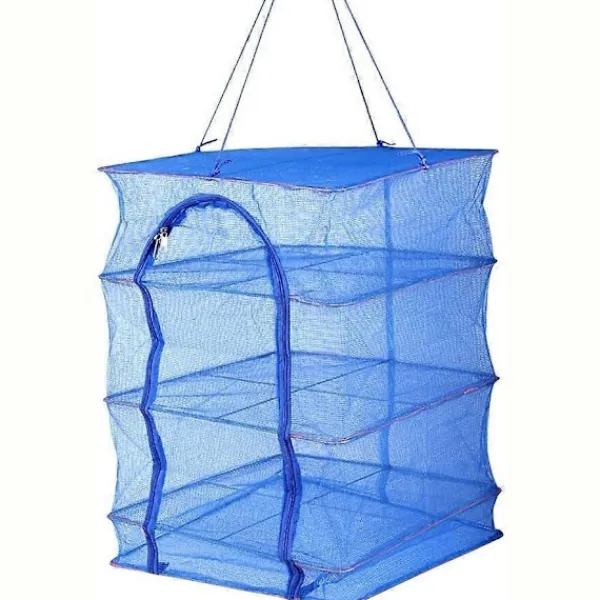 Tvättillbehör-Vikbart 4-lagers torkställ, kompatibelt med grönsaks- och fisknät, hängande torknät, torka mat naturligt